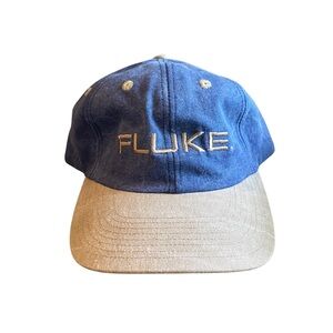 Vintage Fluke Blue and Tan Beige Baseball Cap Hat